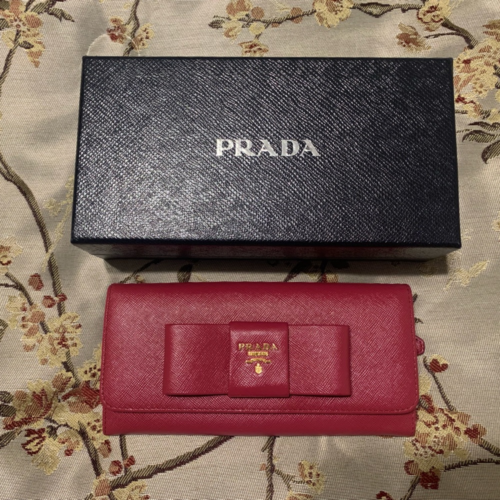 Pink Prada Fiocco Bow Saffiano Lux Long Wallet